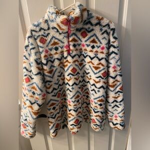 Eddie Bauer Women's Multicolor Patterned Fleece Quarter Zip Pull Over Jacket